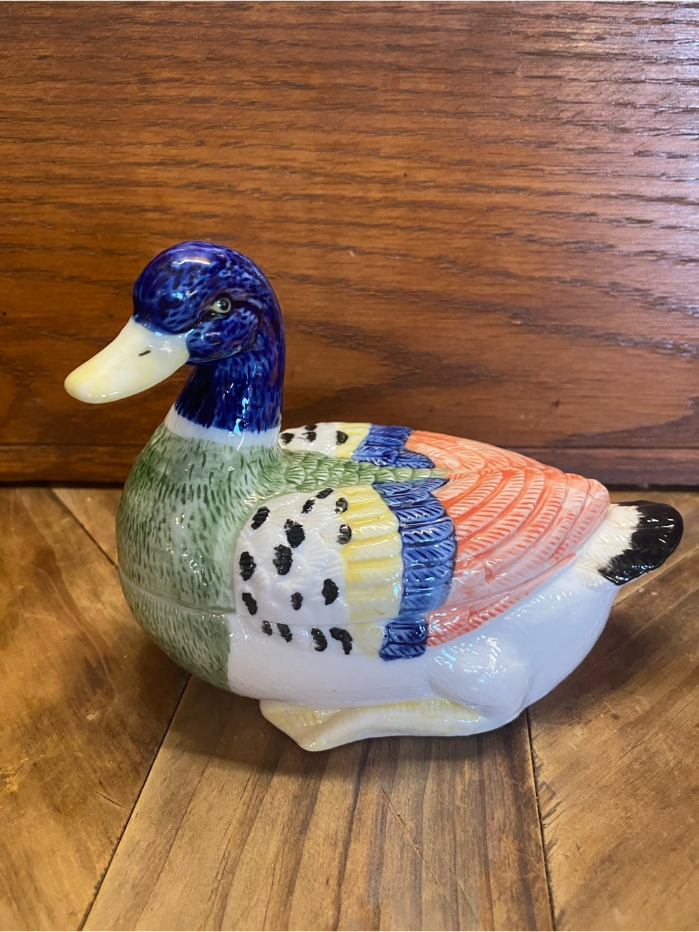 Vintage Hand-Painted Multicolor Ceramic Duck Figurine - Decorative Home Art